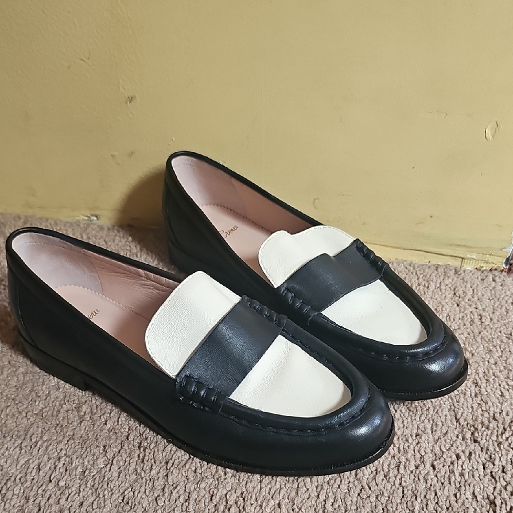 J. Crew Black and White Two-Tone Leather Penny Loafers